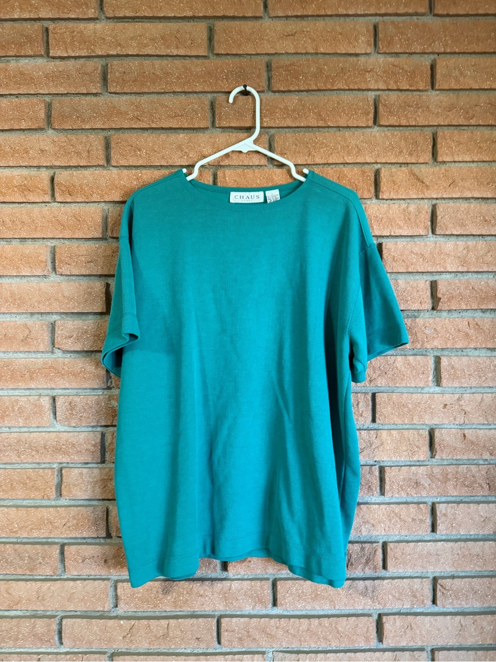 Chaus Teal Ribbed Short Sleeve Top